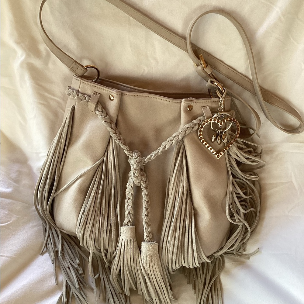 Steven By Steve Madden Beige Fringe Crossbody Bag